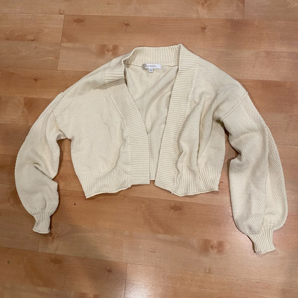Cropped Cream Open-Front Knit Cardigan Sweater - Women's